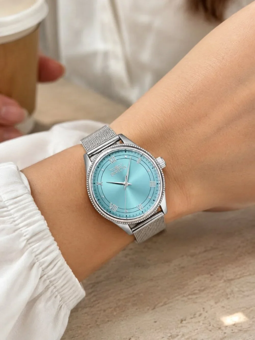 Invicta Celestial 48487 Women's 36mm Light Blue Dial Silver Mesh Watch NIB